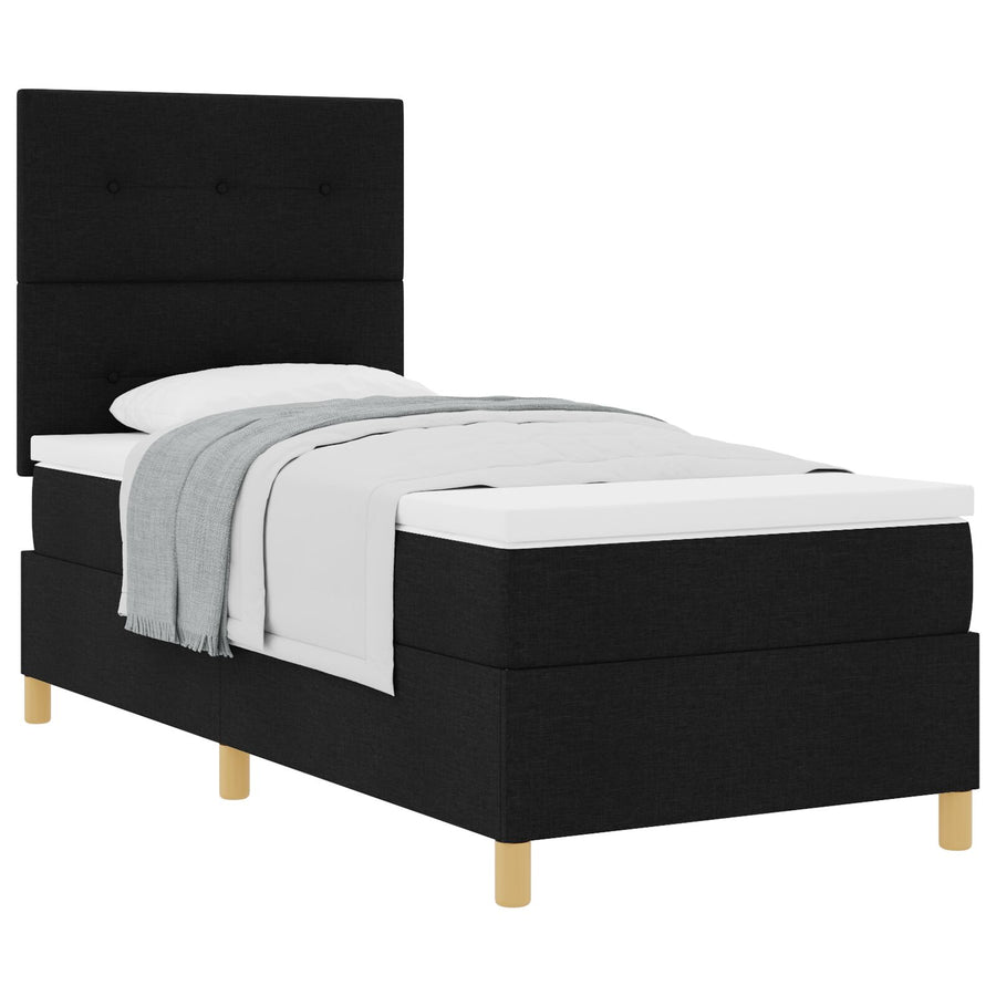 Boxspring Bed Met Matras Zwart 90X200 Cm Stof Blauw