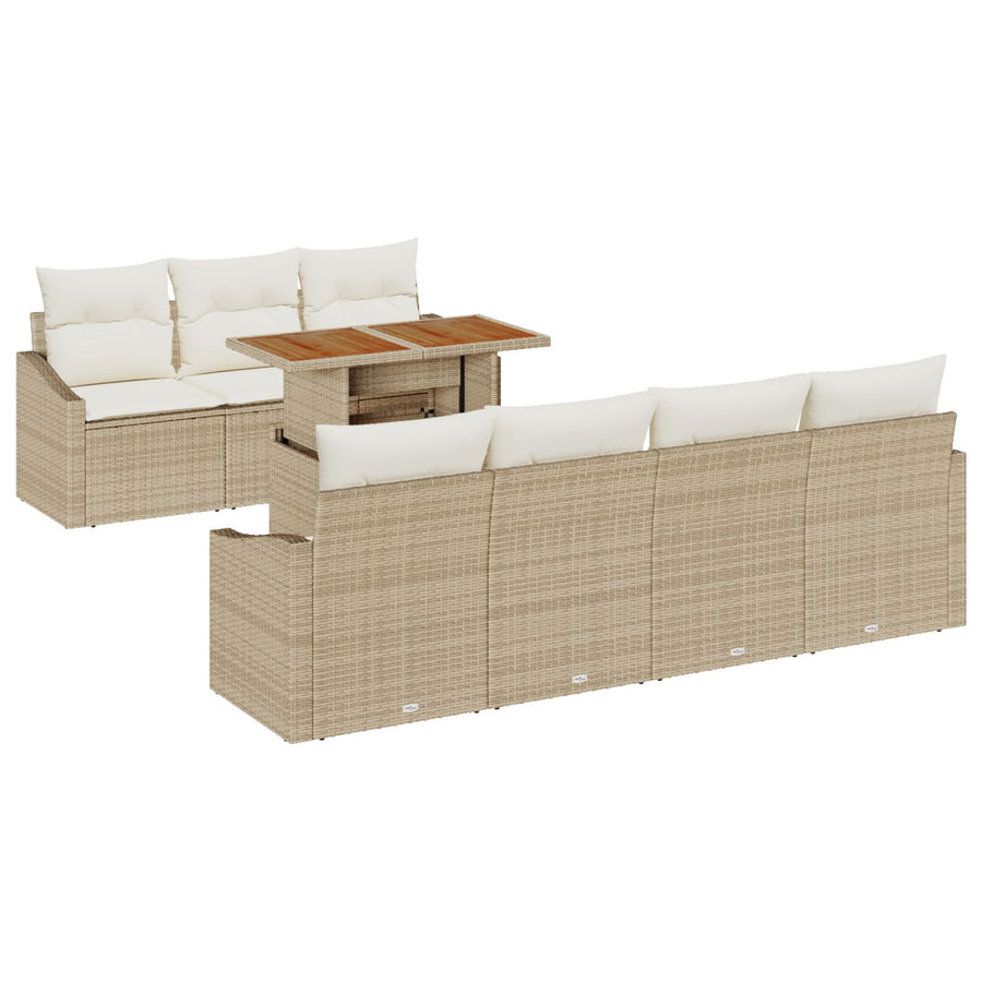 8-Delige Tuin Eetset Met Kussens Beige Poly Rattan Acacia