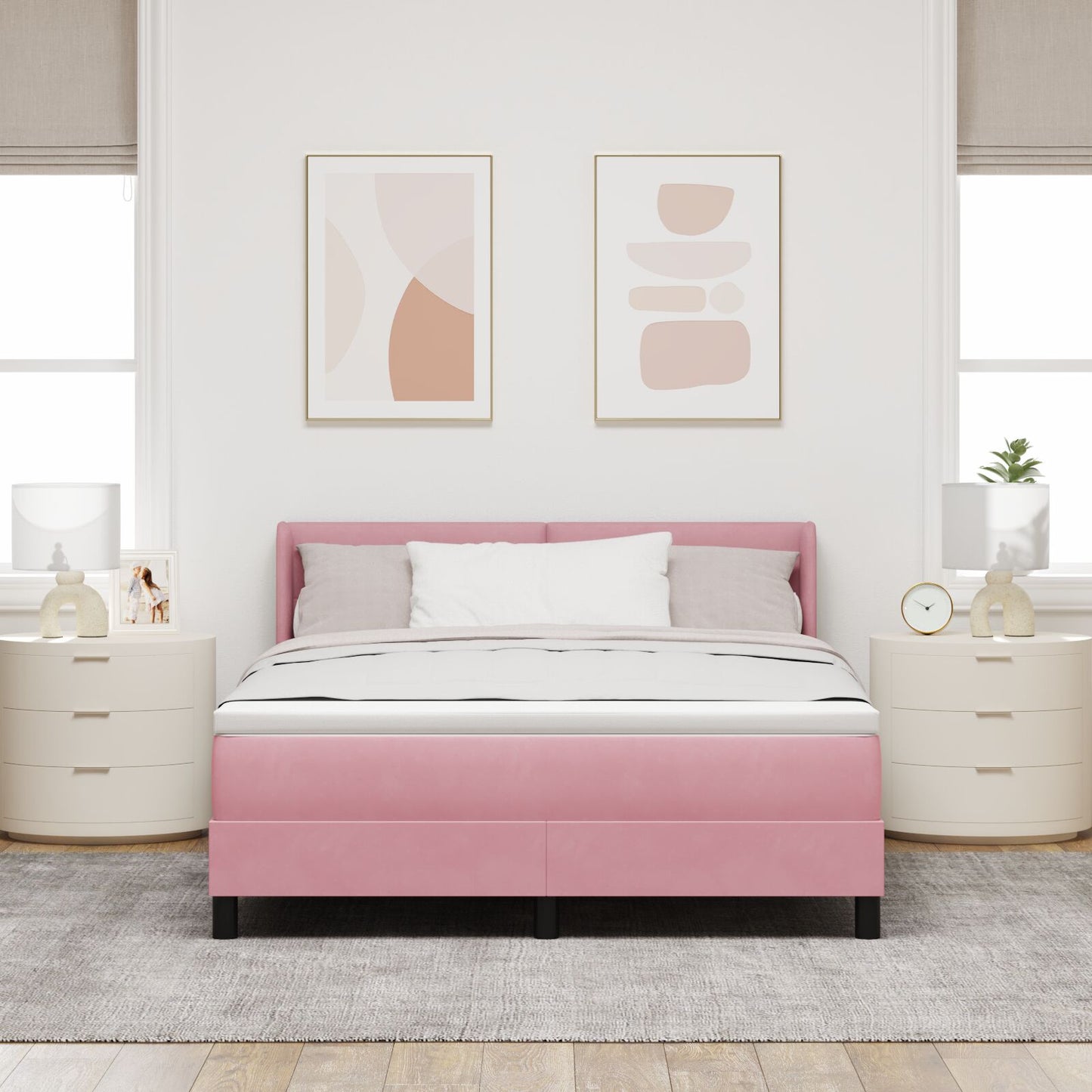 Boxspringbed Met Matras Roze 140X200 Cm Velours Blauw