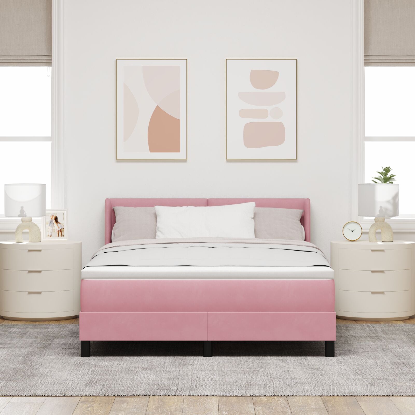 Boxspringbed Met Matras Roze 140X200 Cm Velours Blauw