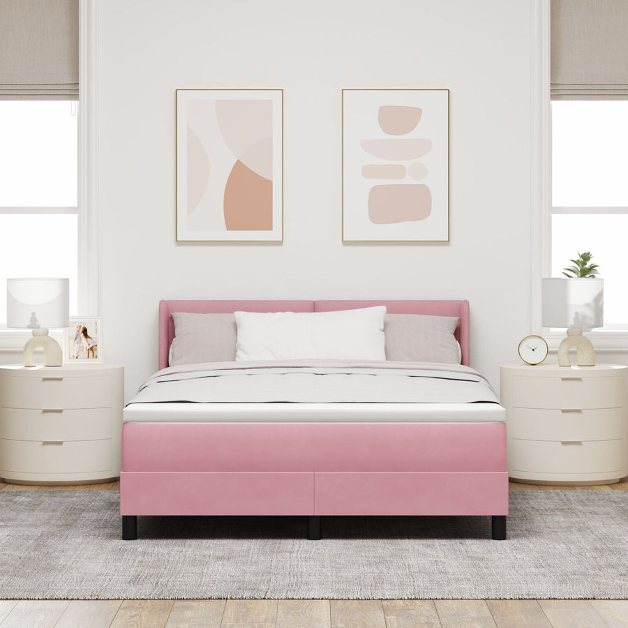 Boxspringbed Met Matras Roze 140X200 Cm Velours Blauw