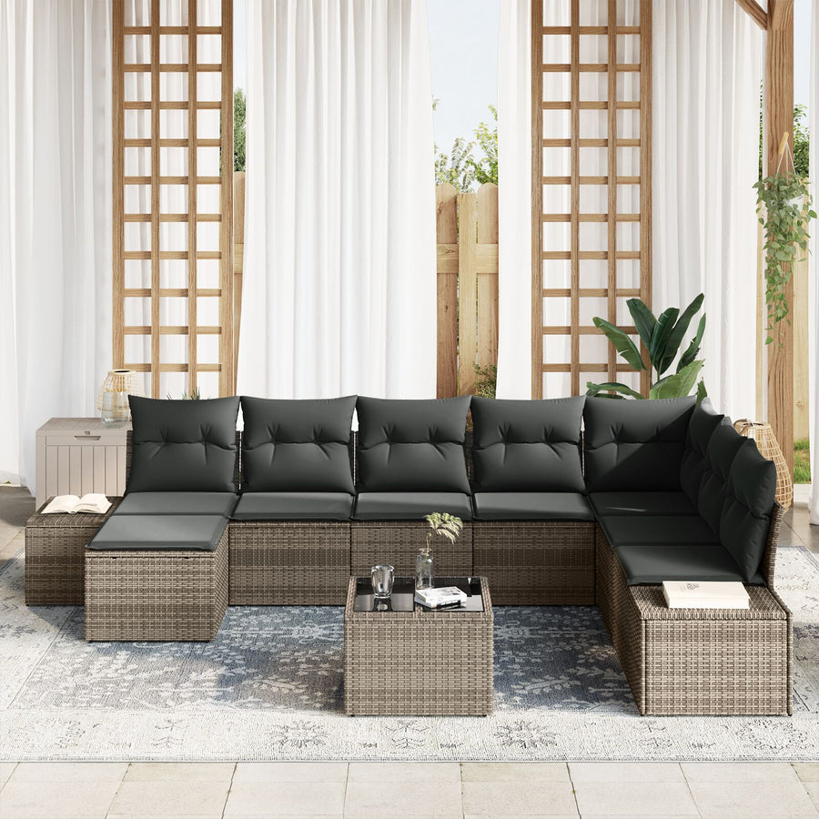 8-Delige Tuin Sofa Set Met Kussens Zwart Poly Rattan
