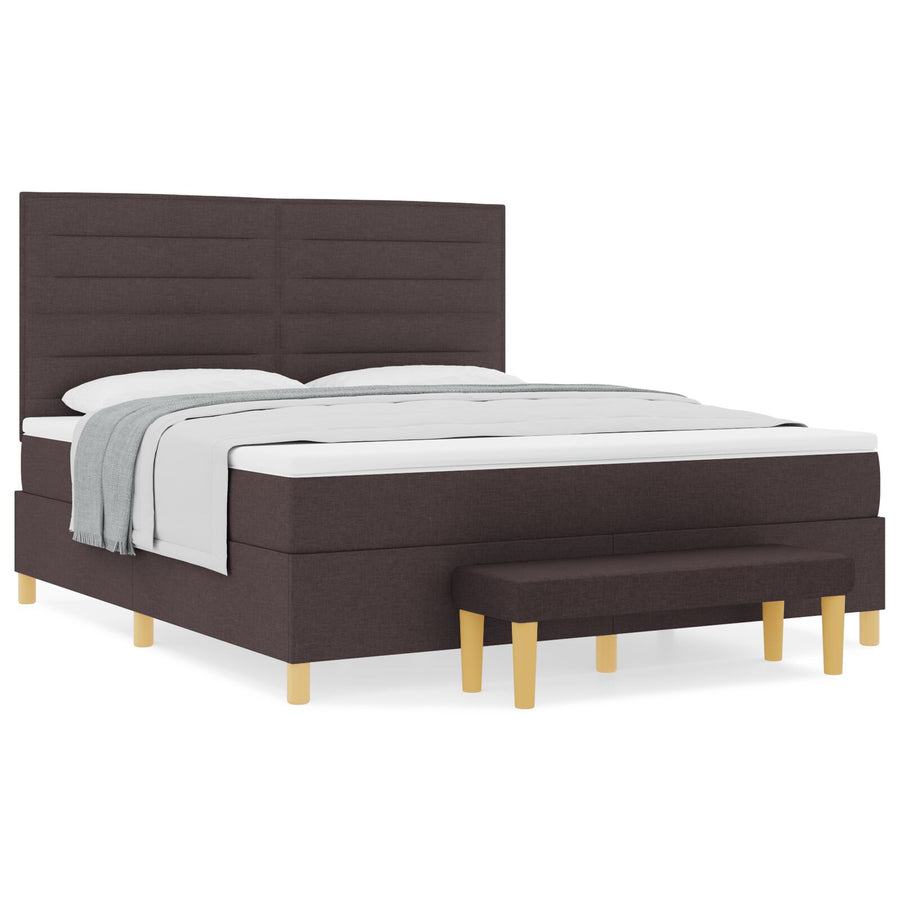 Boxspring Bed Met Matras & Bank Stof Donkerbruin 180 x 200 cm Lijnen ontwerp
