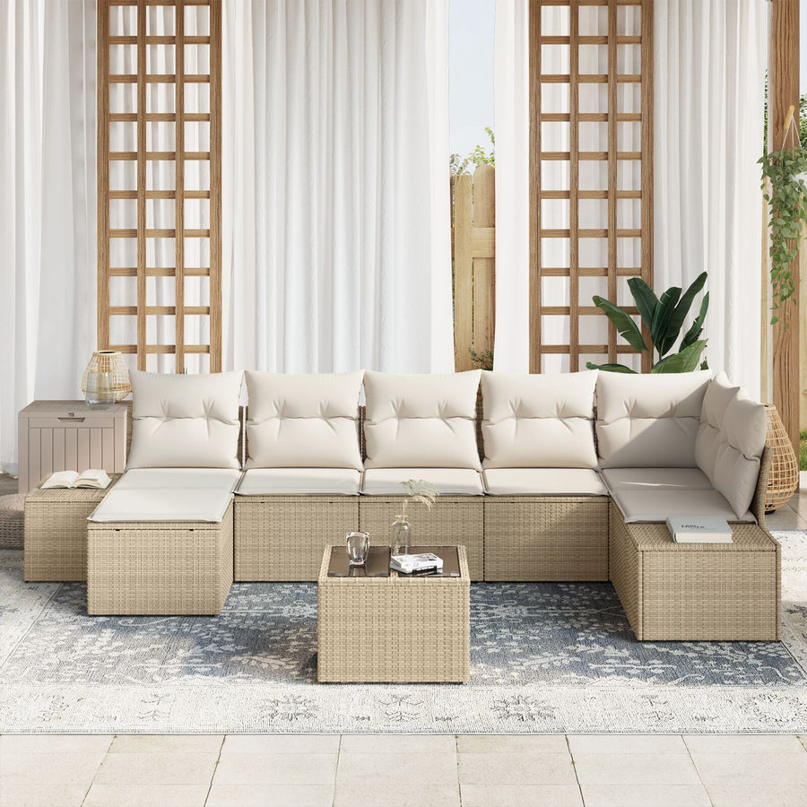 8-Delige Tuin Sofa Set Met Kussens Bruin Poly Rieten