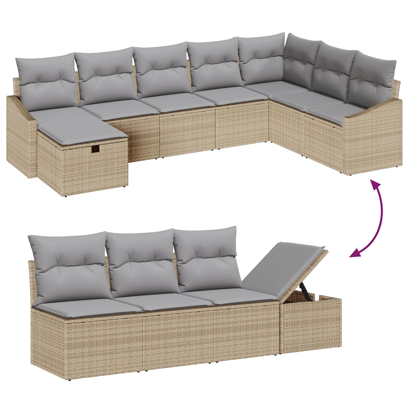 9-Delige Tuin Sofa Set Met Kussens Beige Poly Rattan Wit