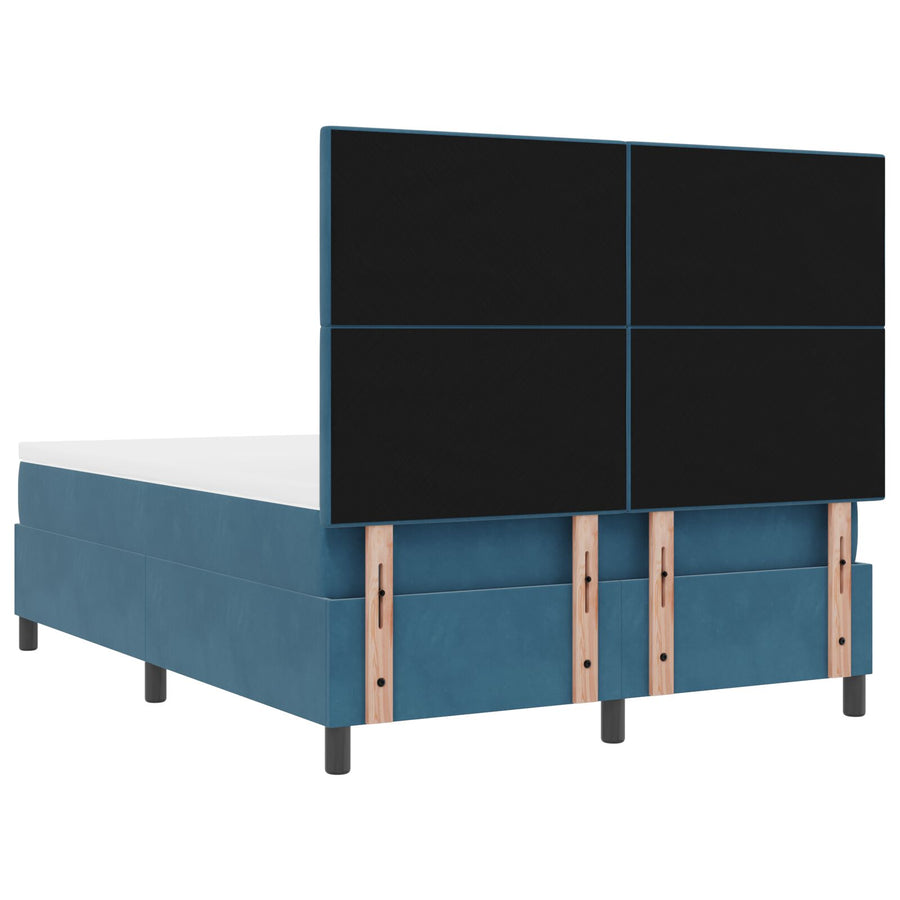 Boxspringbed Met Matras Donkerblauw 140X190 Cm Fluweel Blauw