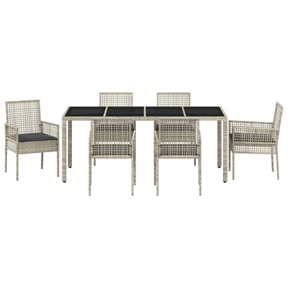 7 Persoons Tuin Eetset Met Kussens Lichtgrijs Poly Rattan