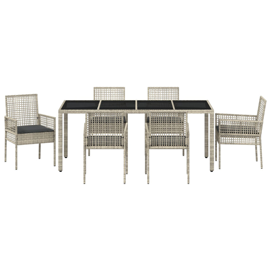 7 Persoons Tuin Eetset Met Kussens Lichtgrijs Poly Rattan