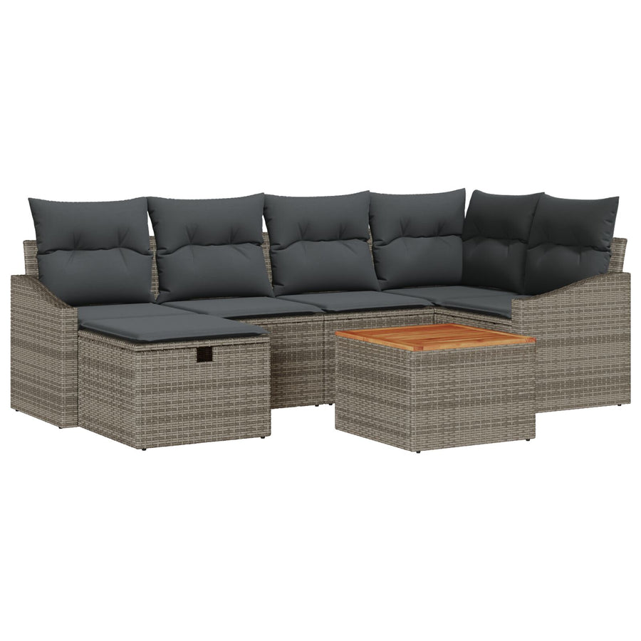 7-Delige Tuinsofa Set Met Kussens Grijs Poly Rattan Wit