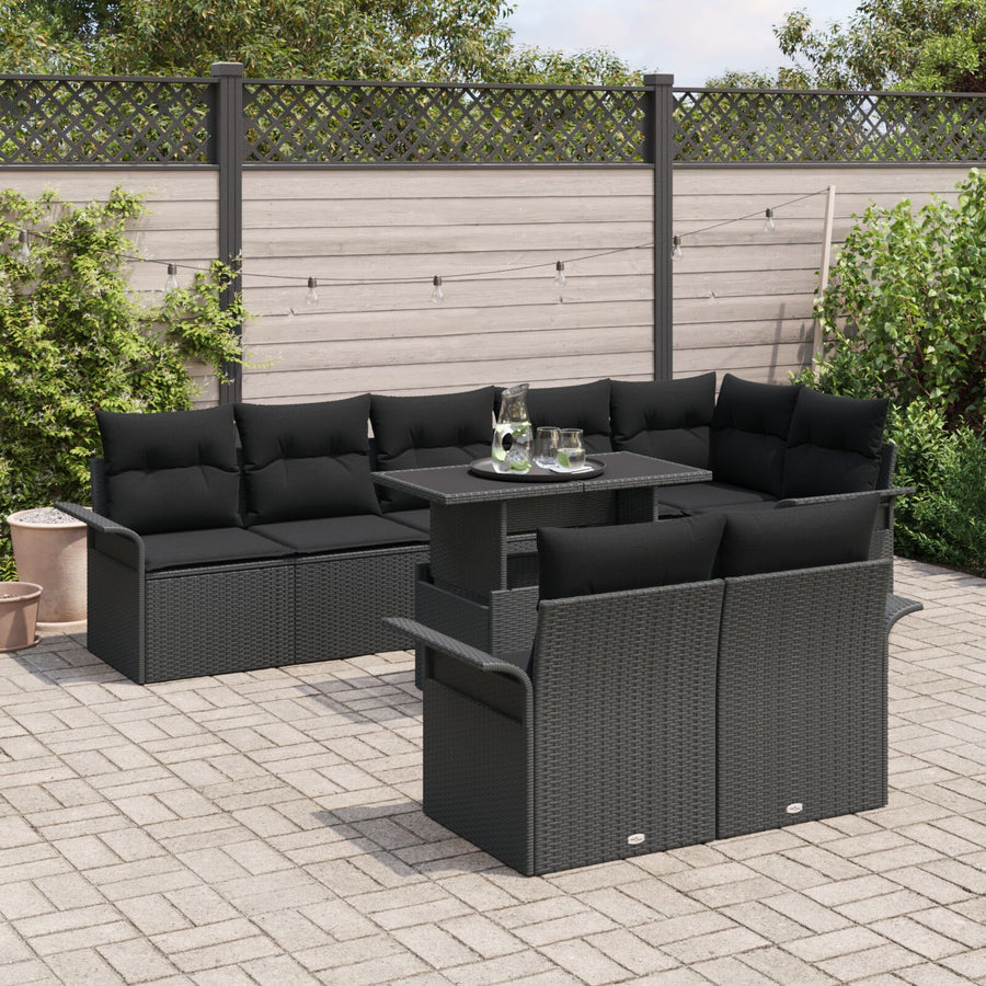 9-Delige Tuin Sofa Set Met Kussens Zwart Poly Rattan