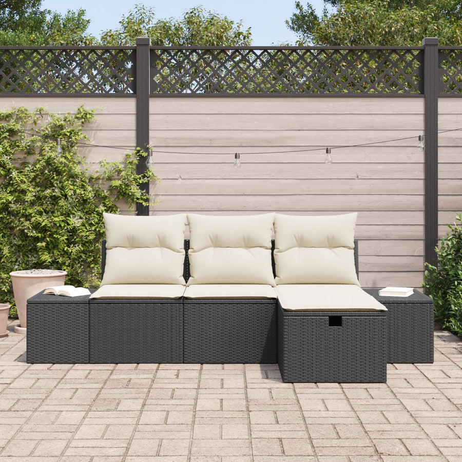 4-Delige Tuinsofaset Met Kussens Zwart Poly Rattan Wit