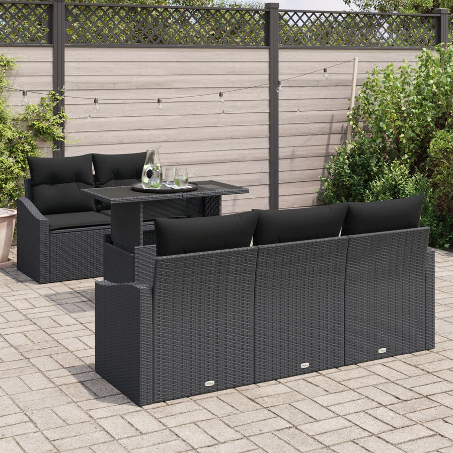 Tuin Sofa Set Set Van 6 Zwart Rattan, Polyester Buiten Sofa Set
