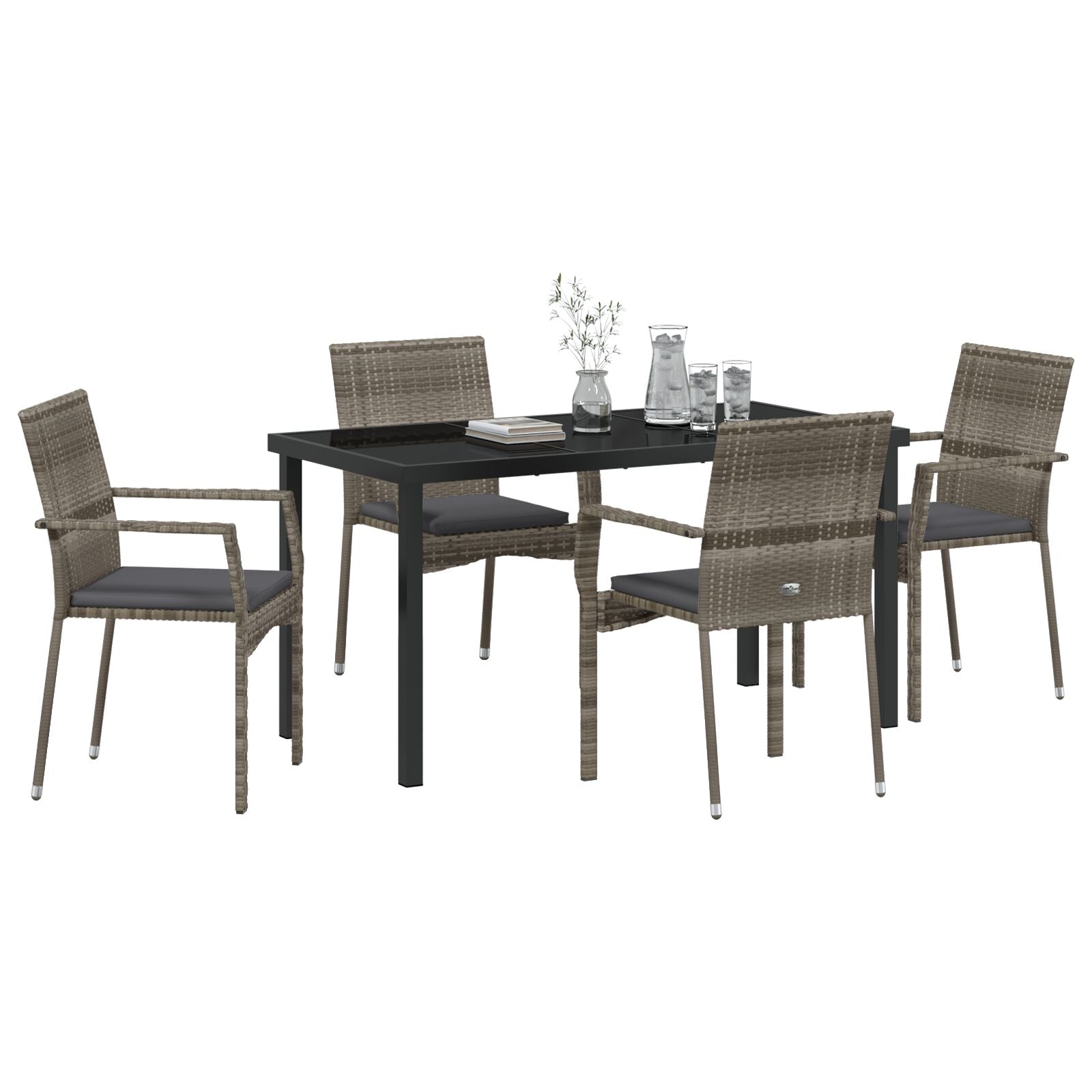 5-Delige Tuin Eetset Met Kussens Grijs Poly Rattan