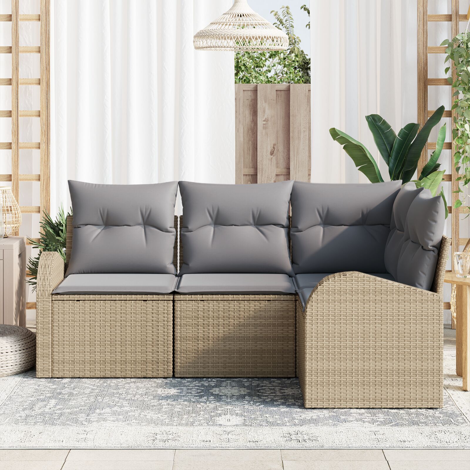 4-Delige Tuin Sofa Set Met Kussens Poly Rattan Beige en grijs zonder tafel