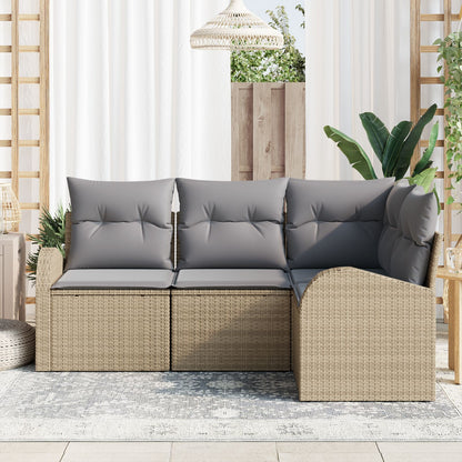 4-Delige Tuin Sofa Set Met Kussens Poly Rattan Beige en grijs zonder tafel