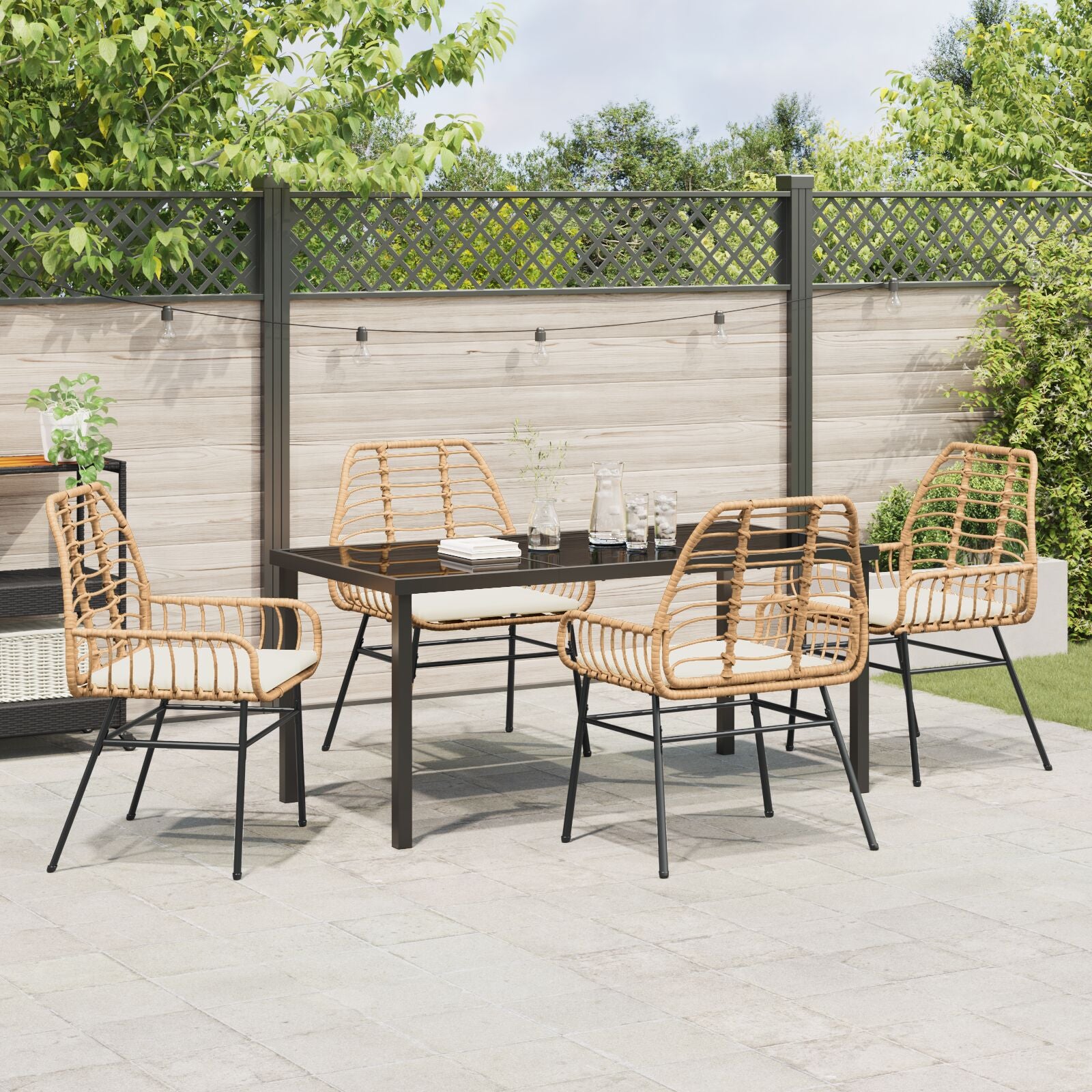 5-Delige Tuinset Met Kussens Bruin Poly Rattan