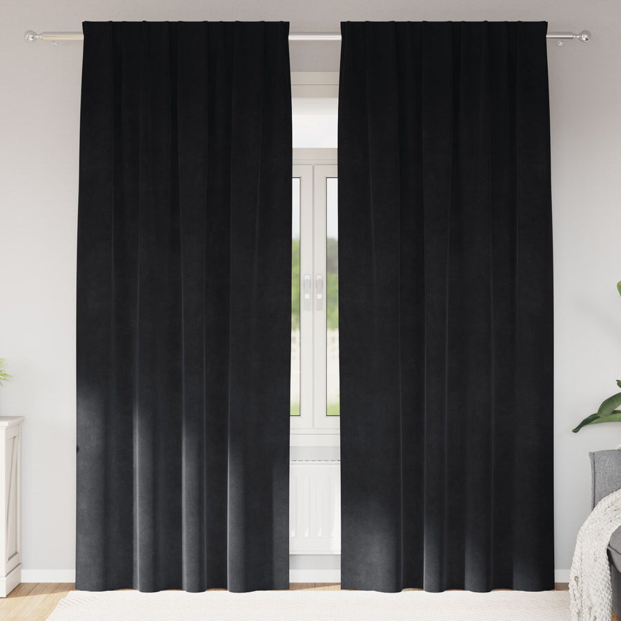 Blackout Gordijnen Met Top Tape 2 Stuks E Fluweel Zwart 140 x 260 cm met ingenaaide band