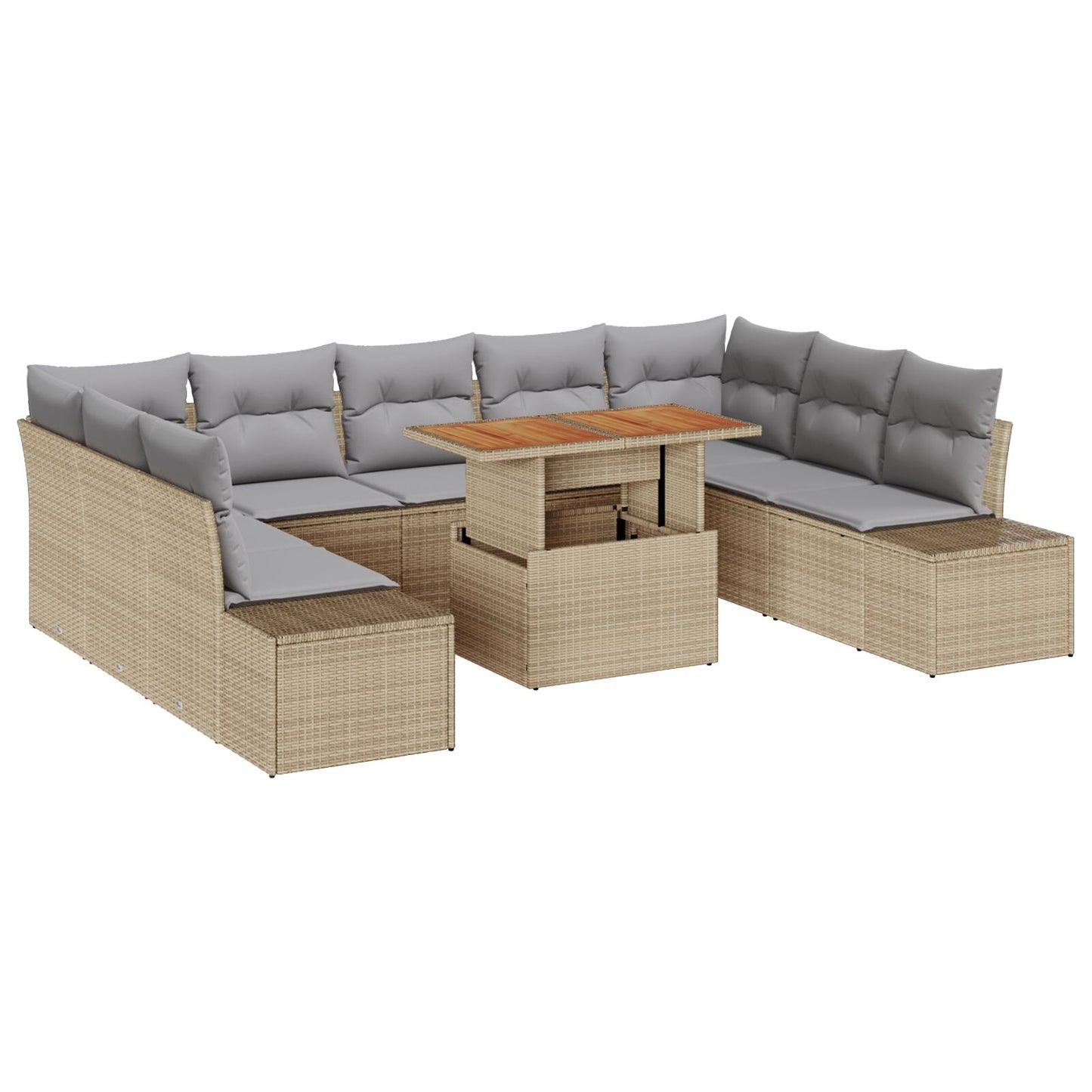 10-Delige Tuinbankset Met Kussens Beige Poly Rattan