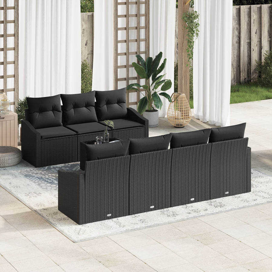 Tuin Sofa Set Set Van 8 Zwart Rattan Buiten Dinetset Gegalvaniseerd Staal