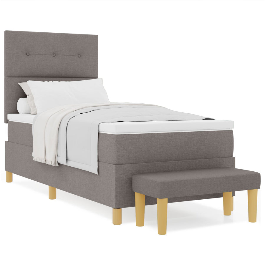 Boxspring Bed Met Matras & Bank Stof Taupe 90 x 190 cm Knopge tuft