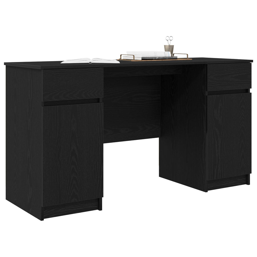 Bureau Zwart Eiken 140X49X76 Cm Bewerkt Hout
