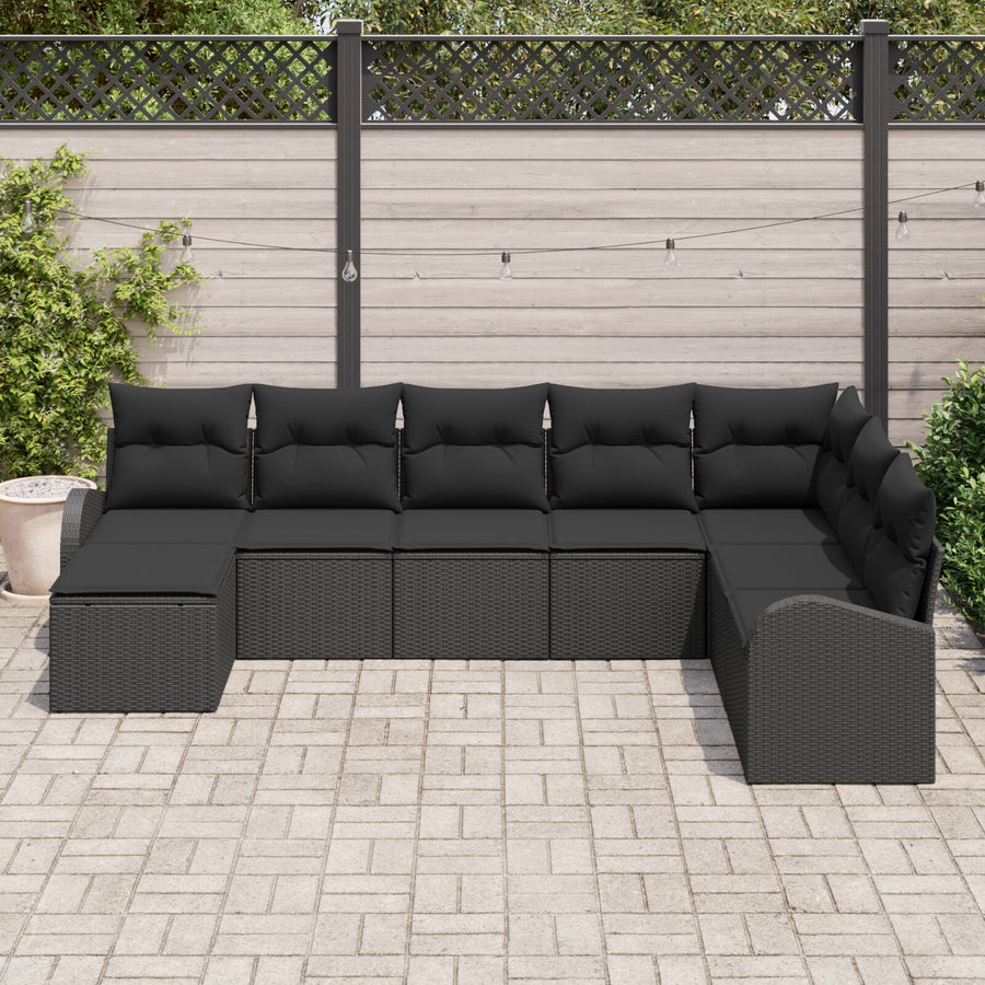 8-Delige Tuin Sofa Set Met Kussens Zwart Poly Rattan