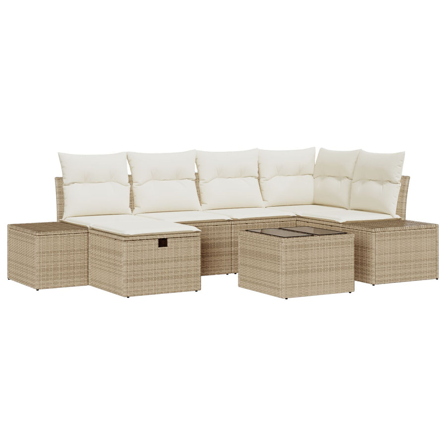 7-Delige Tuin Sofa Set Met Kussens Beige Poly Rattan