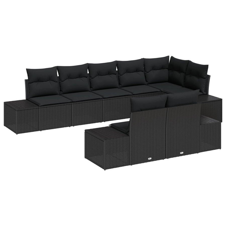 8-Delige Tuinsofa Set Met Kussens Poly Rattan Zwart zonder tafel