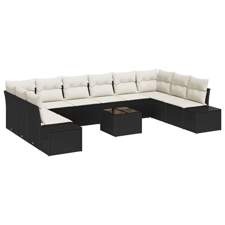 10-Delige Tuinsofa Set Met Kussens Bruin Poly Rattan Zwart en crème met tafel
