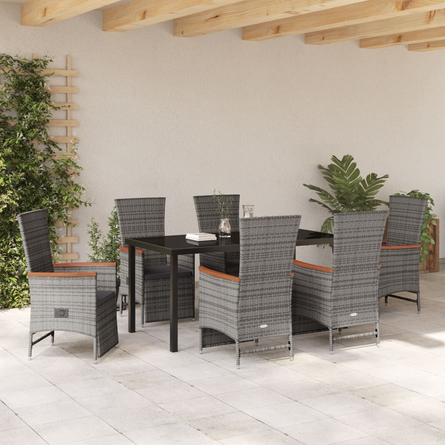 7-Delige Tuinset Met Kussens Grijs Poly Riet