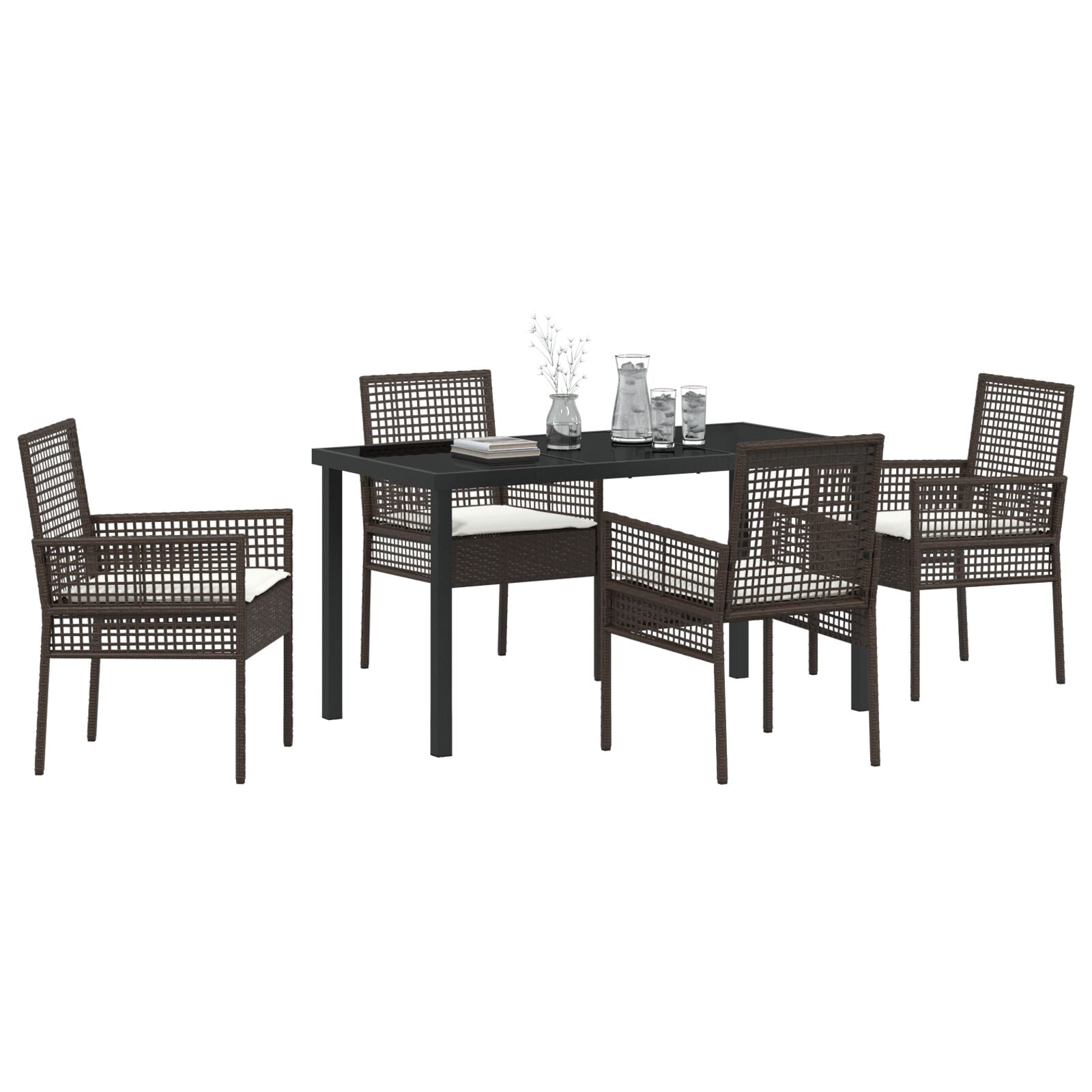 5-Delige Tuin Eetset Met Kussens Bruin Poly Rattan