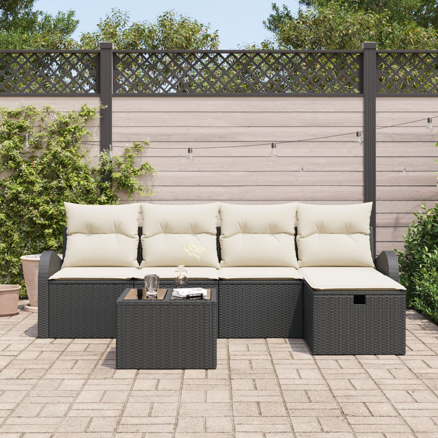 6-Delige Tuinsofa Set Met Kussens Zwart Poly Rattan