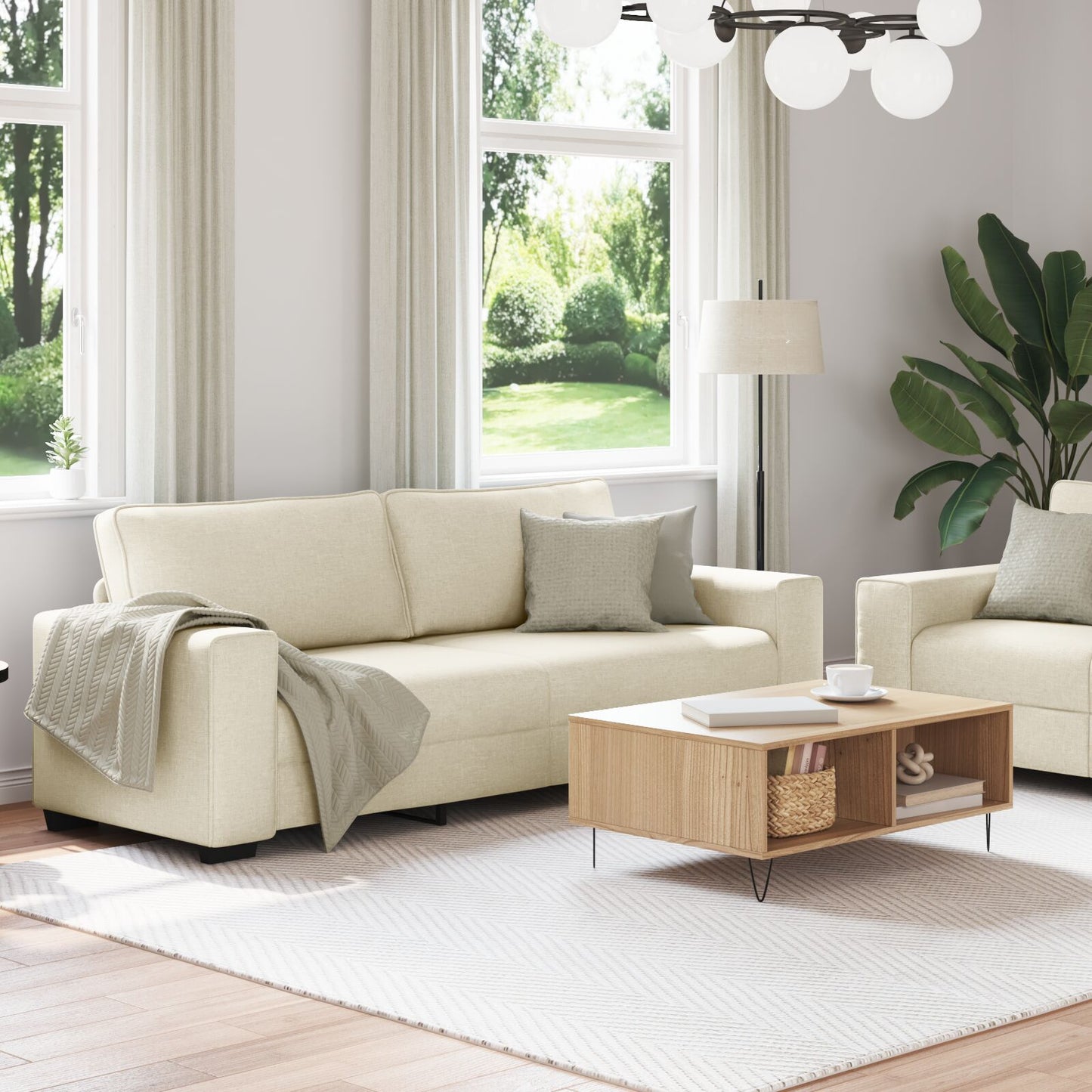 2-Piece Sofa Set Met Kussens In Linnen 2-zitter + 3-zitter bank