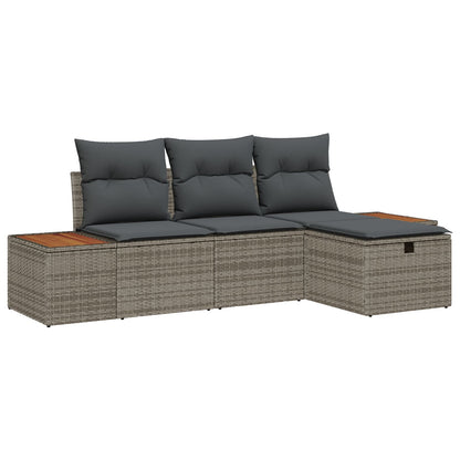 4-Delige Tuinsofa Set Met Kussens Grijze Poly Rattan