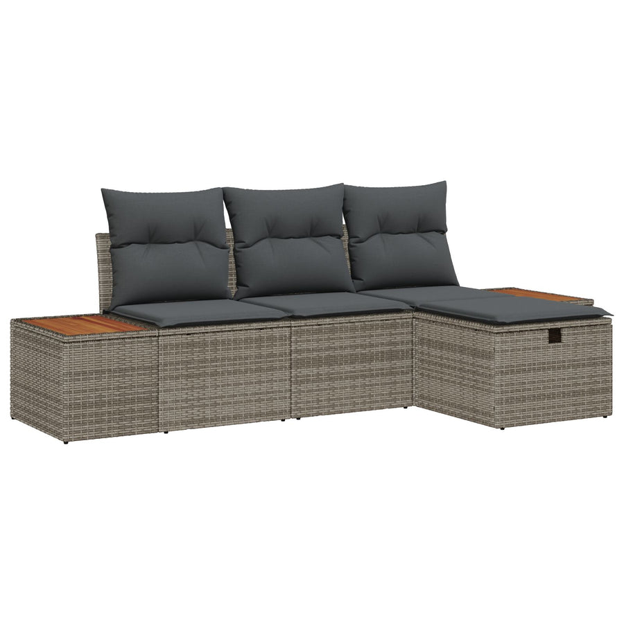4-Delige Tuinsofa Set Met Kussens Grijze Poly Rattan