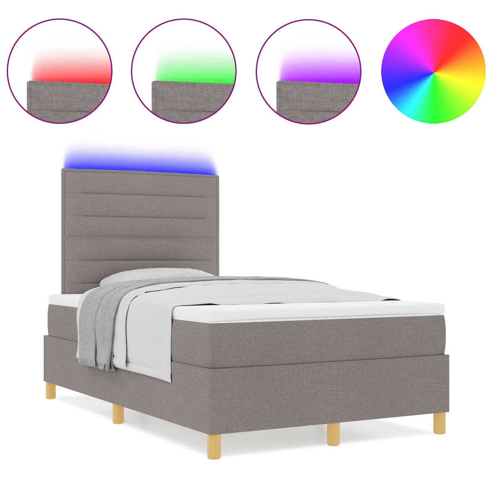 Boxspring Bed Taupe Houten Frame 120X200 Cm Duurzaam Bedframe Blauw