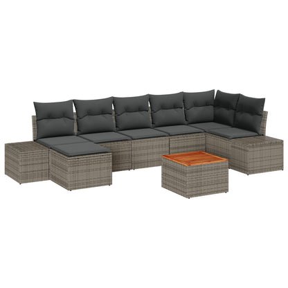 8-Delige Tuinbankset Met Kussens Grijs Poly Rattan Acacia