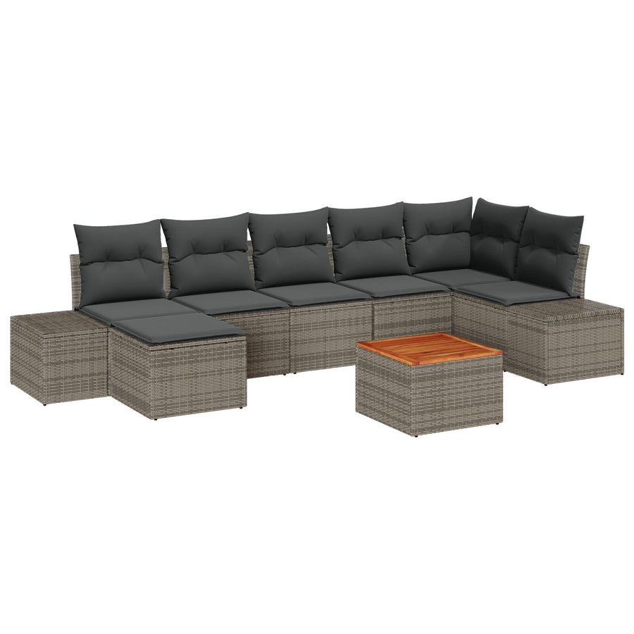 8-Delige Tuinbankset Met Kussens Grijs Poly Rattan Acacia
