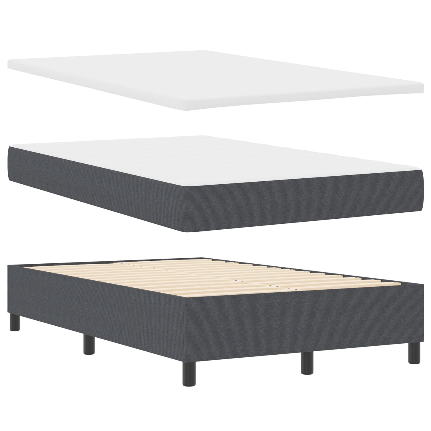 Boxspring Bed Met Matras Donkergrijs 120X200 Cm Corduroy Stof