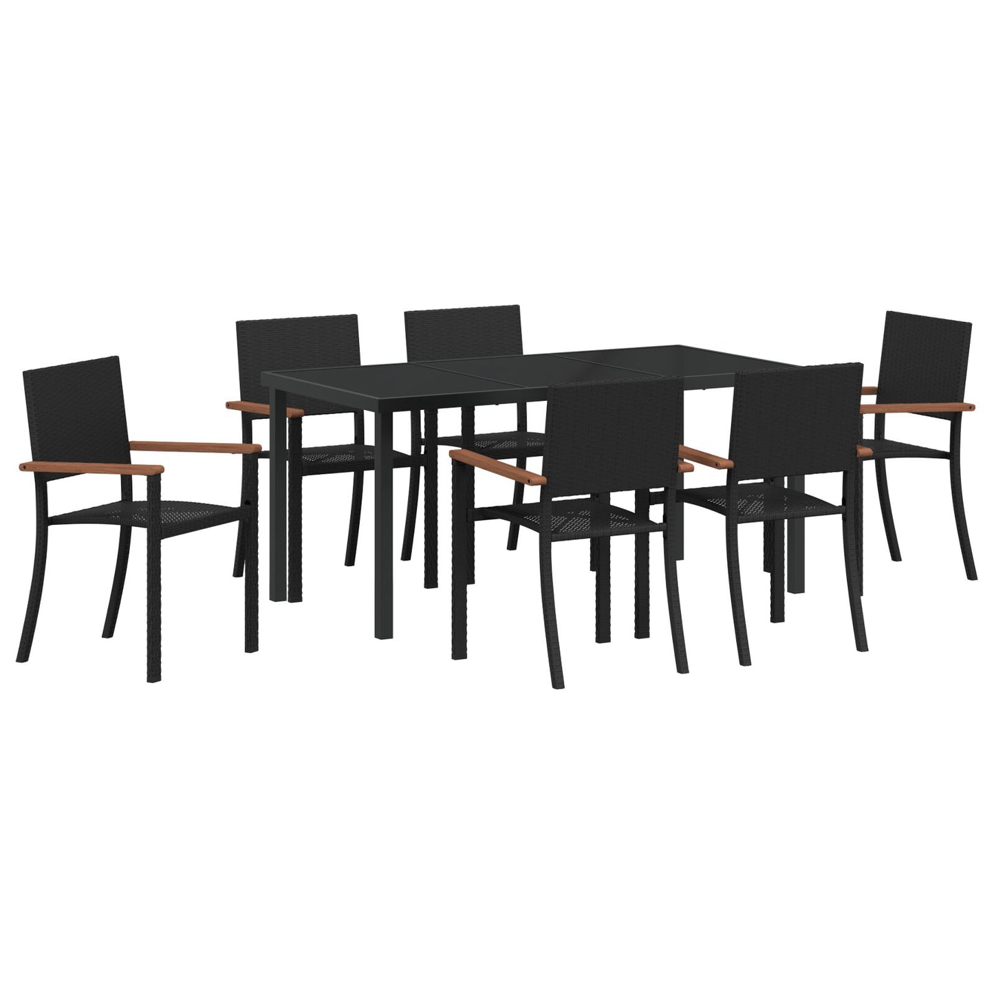 7-Delige Tuin Eetset Zwarte Poly Rattan