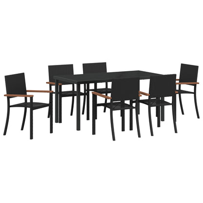 7-Delige Tuin Eetset Zwarte Poly Rattan