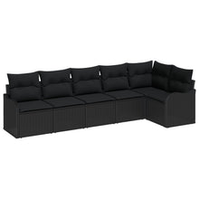 6-delige tuinsalonset met kussens zwarte poly rattan, vidaXL 2-zits tuinbank met kussens zwarte poly rattan