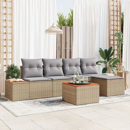6-Delige Tuinsofa Set Met Kussens Beige Poly Rattan Acacia