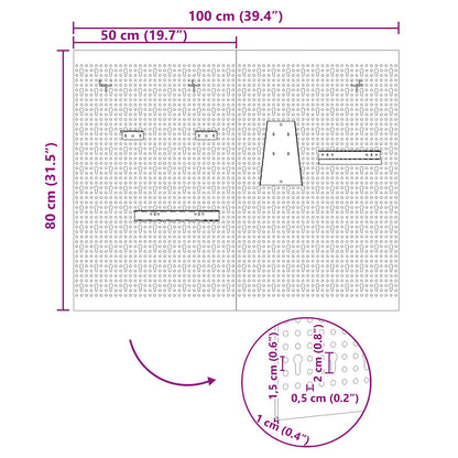 Pegboards 2 Pack Met 8 Accessoires, Grijs, 50X Staal 80 cm