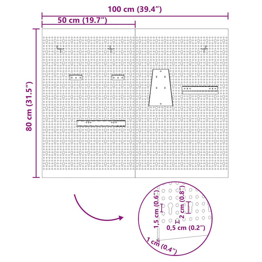 Pegboards 2 Pack Met 8 Accessoires, Grijs, 50X Staal 80 cm