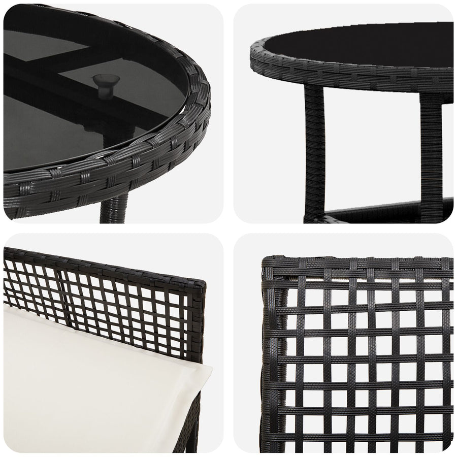 3 Delige Tuin Eettafel Set Zwart Poly Rattan