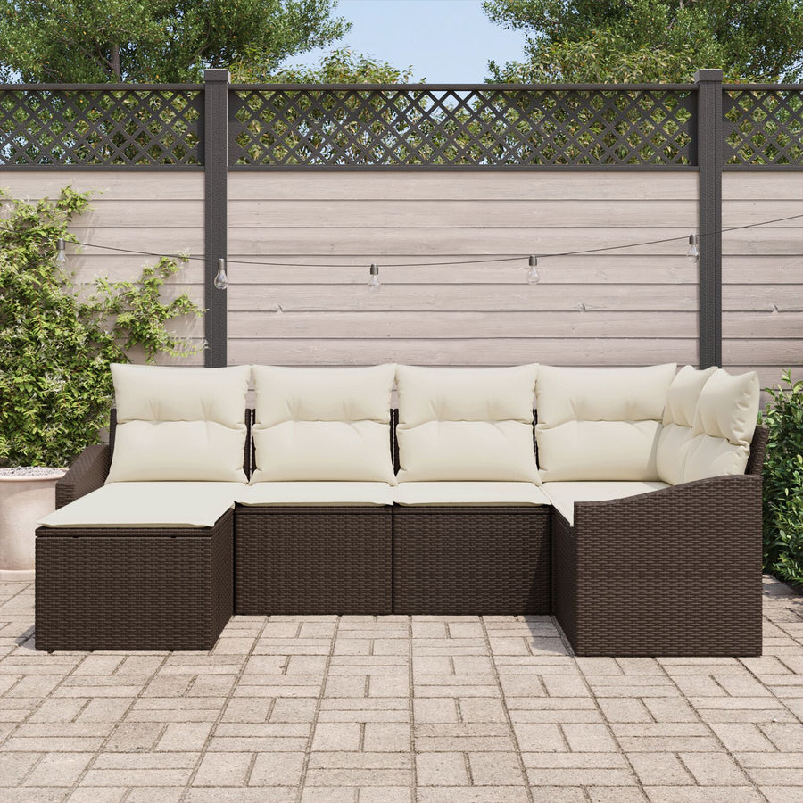6-Delige Tuin Sofa Set Met Kussens Bruin Poly Rattan