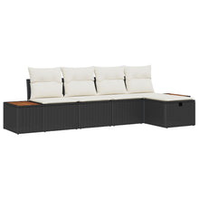 5-Delige Tuin Sofa Set Met Kussens Zwart Poly Rattan