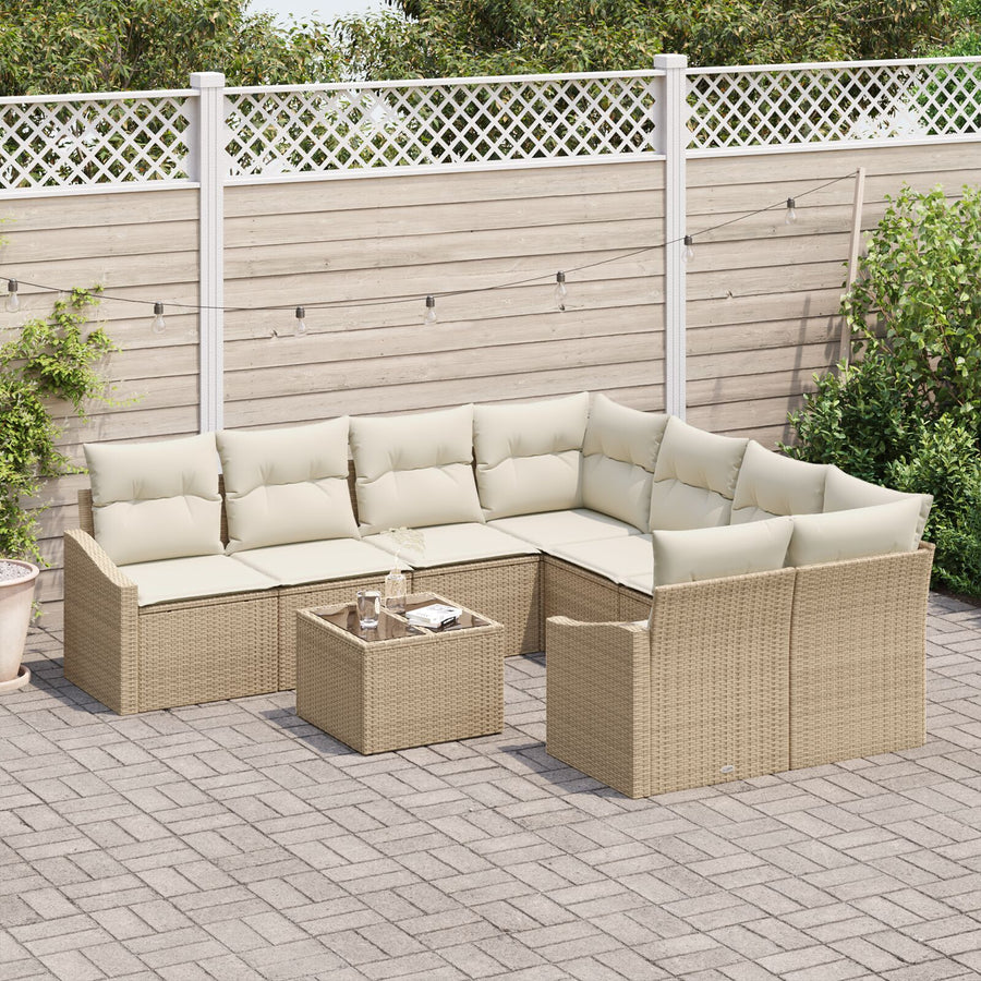 9-Delige Tuin Sofa Set Met Kussens Beige Poly Rattan