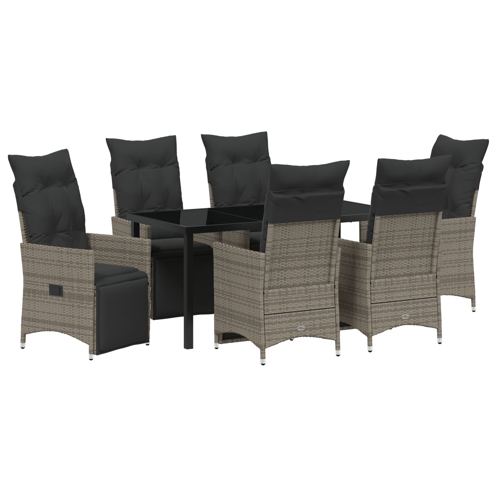 7-Delige Tuinset Met Kussens Grijs Poly Rattan